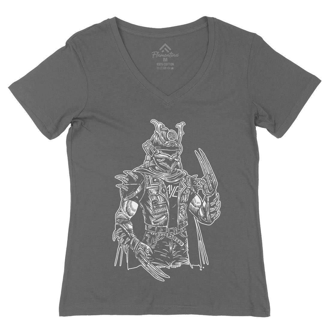 Samurai Punk Womens Organic V-Neck T-Shirt Warriors A567