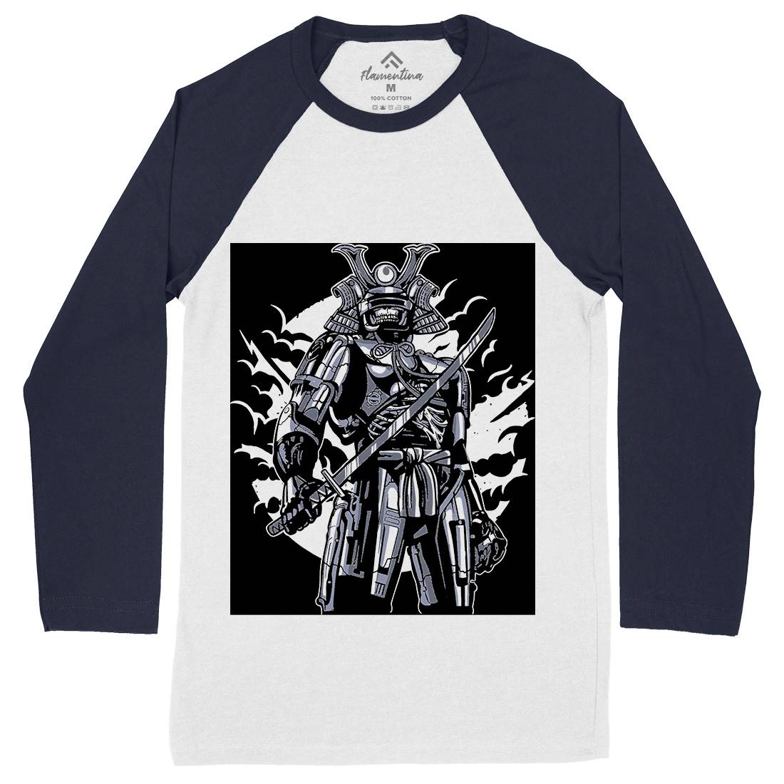Samurai Robot Mens Long Sleeve Baseball T-Shirt Warriors A569