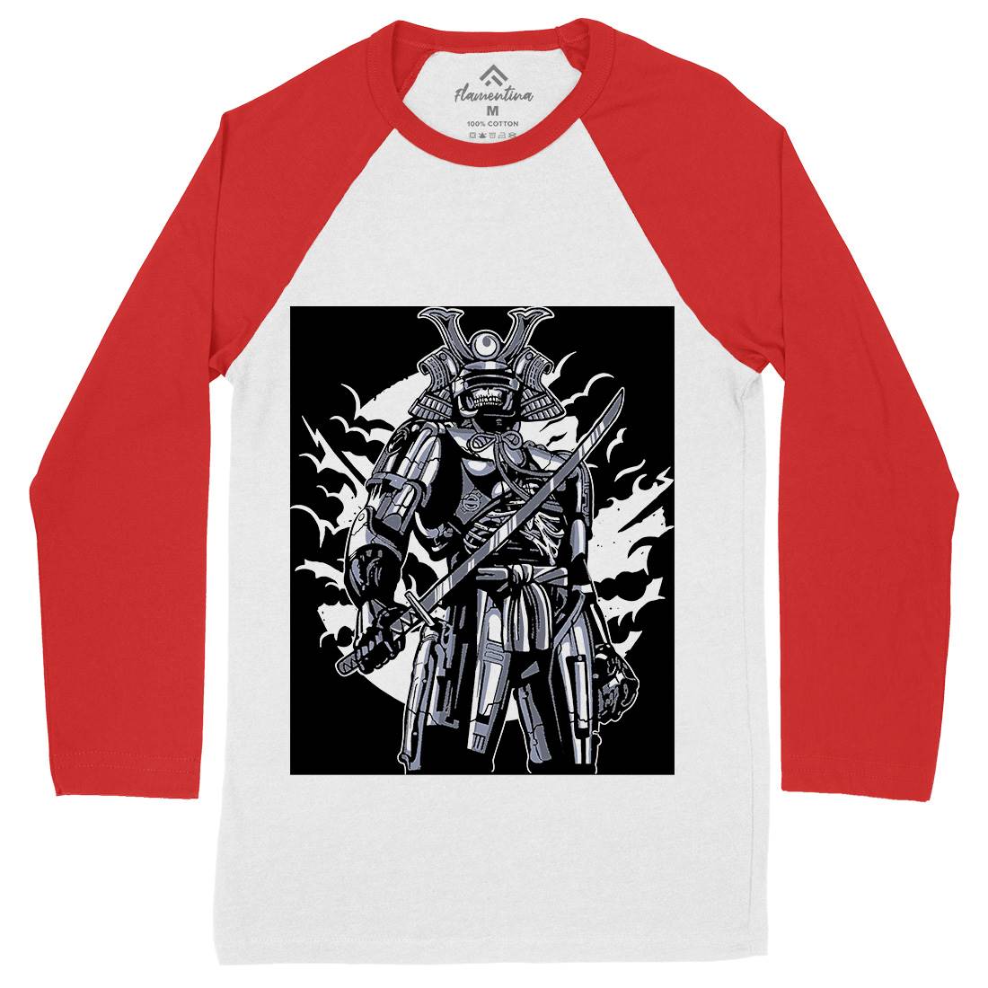 Samurai Robot Mens Long Sleeve Baseball T-Shirt Warriors A569