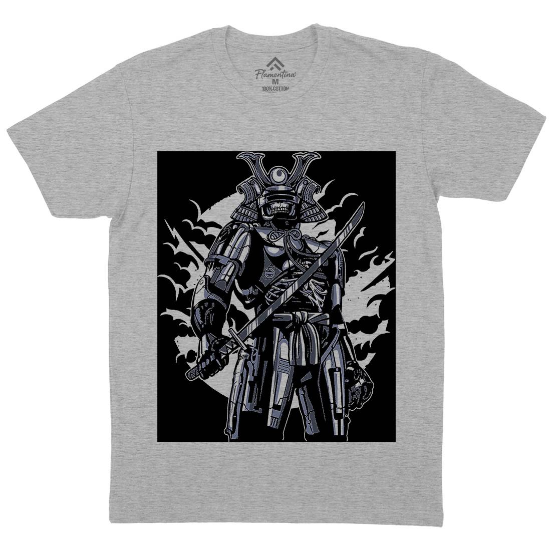 Samurai Robot Mens Organic Crew Neck T-Shirt Warriors A569
