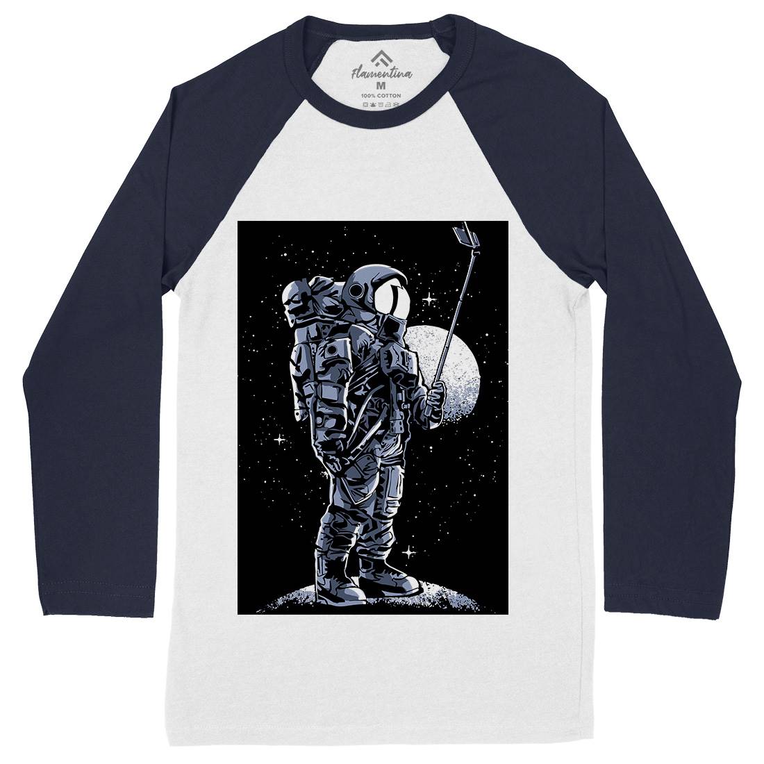 Selfie Astronaut Mens Long Sleeve Baseball T-Shirt Space A570