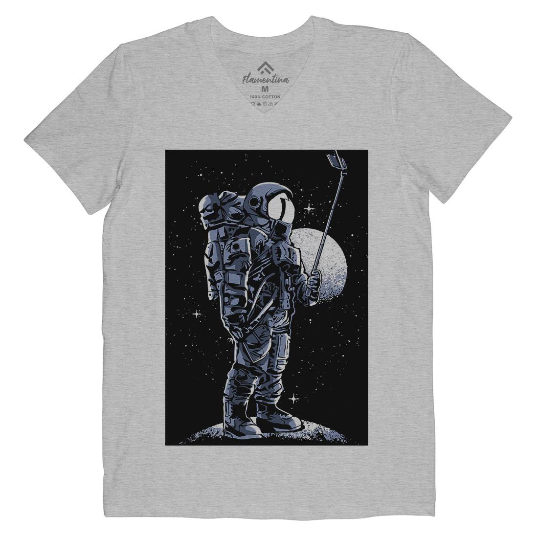 Selfie Astronaut Mens Organic V-Neck T-Shirt Space A570