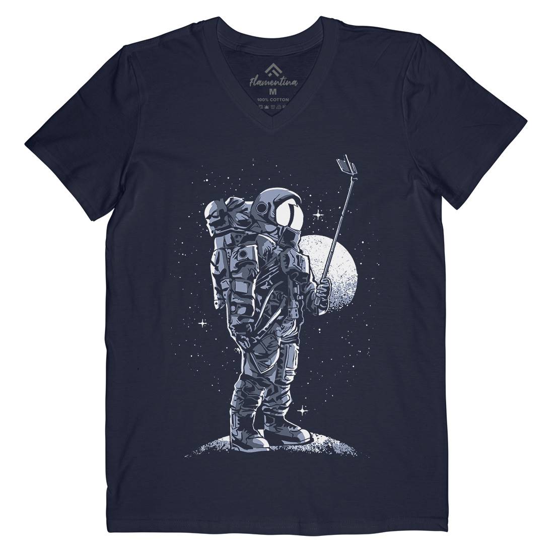 Selfie Astronaut Mens Organic V-Neck T-Shirt Space A570