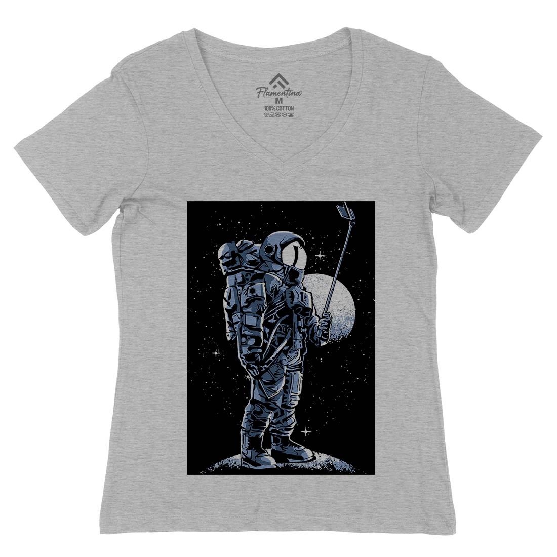 Selfie Astronaut Womens Organic V-Neck T-Shirt Space A570