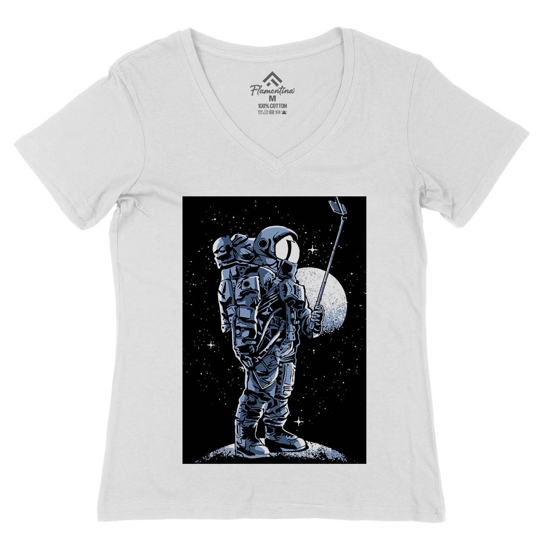 Selfie Astronaut Womens Organic V-Neck T-Shirt Space A570