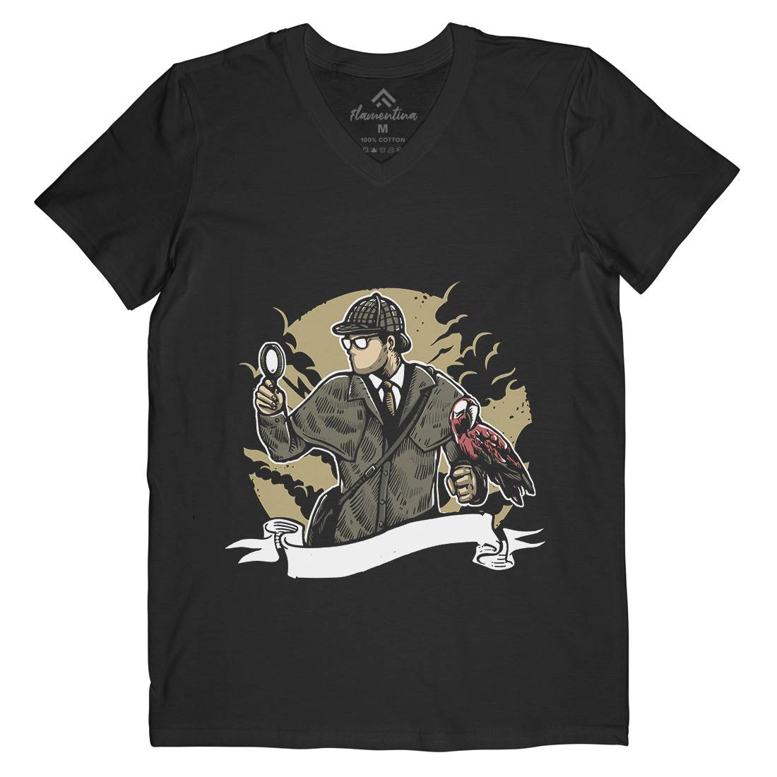 Detective Mens Organic V-Neck T-Shirt Retro A571