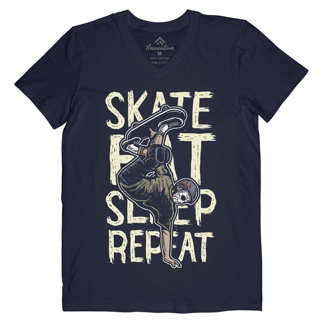 Eat Sleep Repeat Mens Organic V-Neck T-Shirt Skate A572