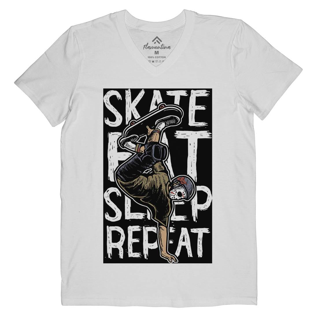 Eat Sleep Repeat Mens V-Neck T-Shirt Skate A572
