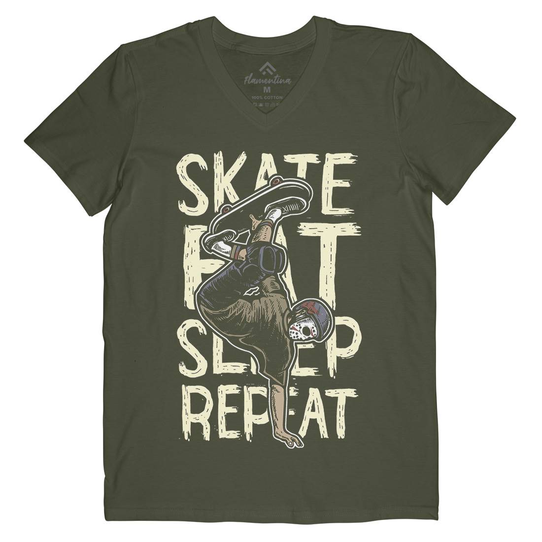 Eat Sleep Repeat Mens Organic V-Neck T-Shirt Skate A572