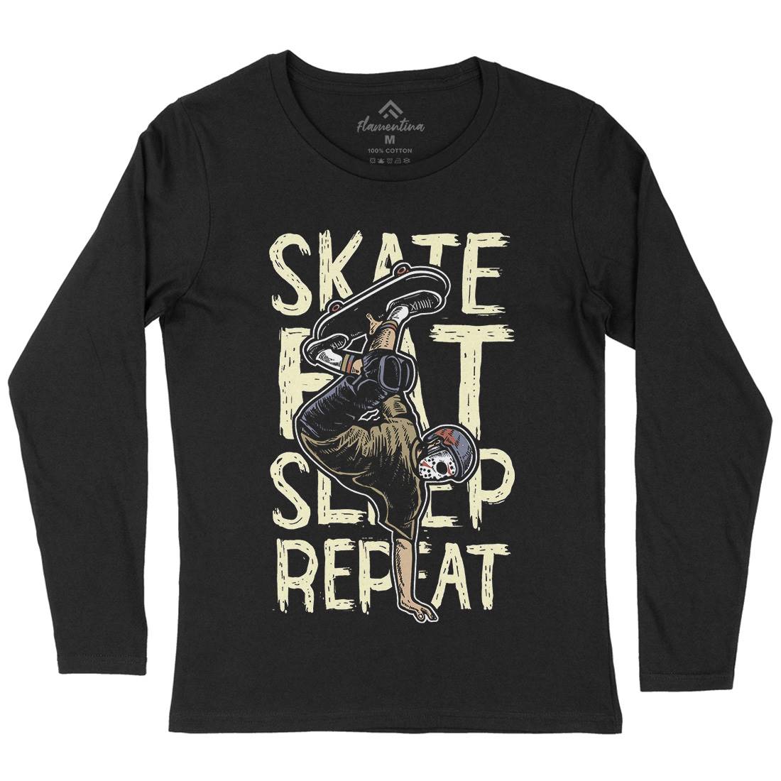 Eat Sleep Repeat Womens Long Sleeve T-Shirt Skate A572
