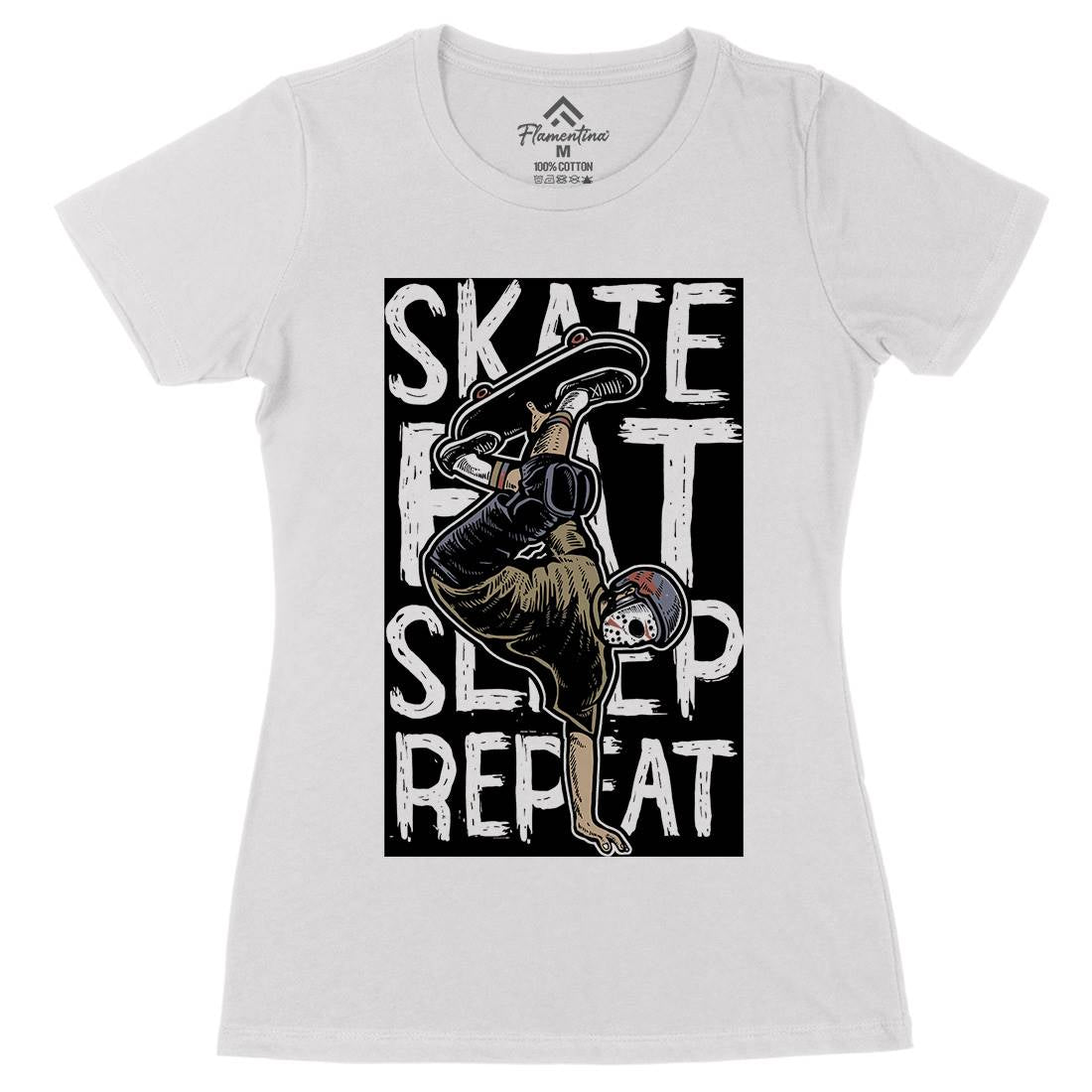Eat Sleep Repeat Womens Organic Crew Neck T-Shirt Skate A572