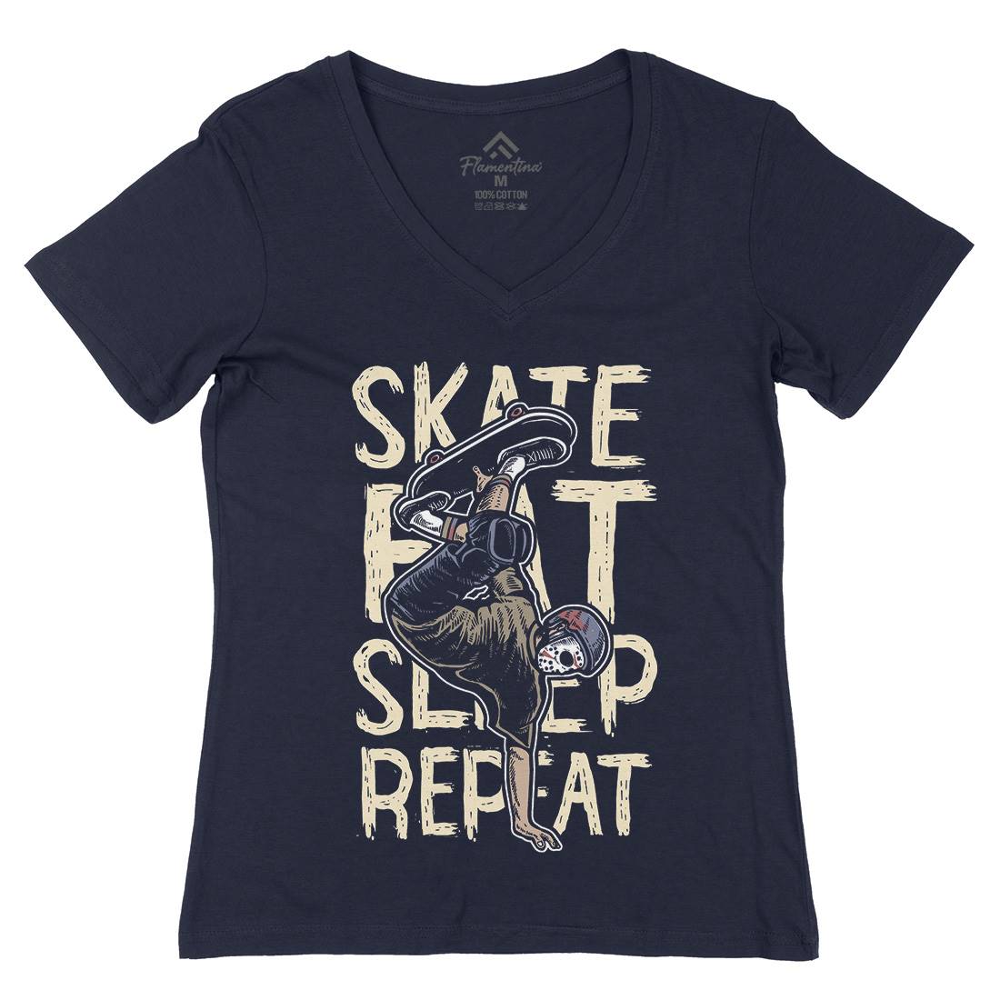Eat Sleep Repeat Womens Organic V-Neck T-Shirt Skate A572