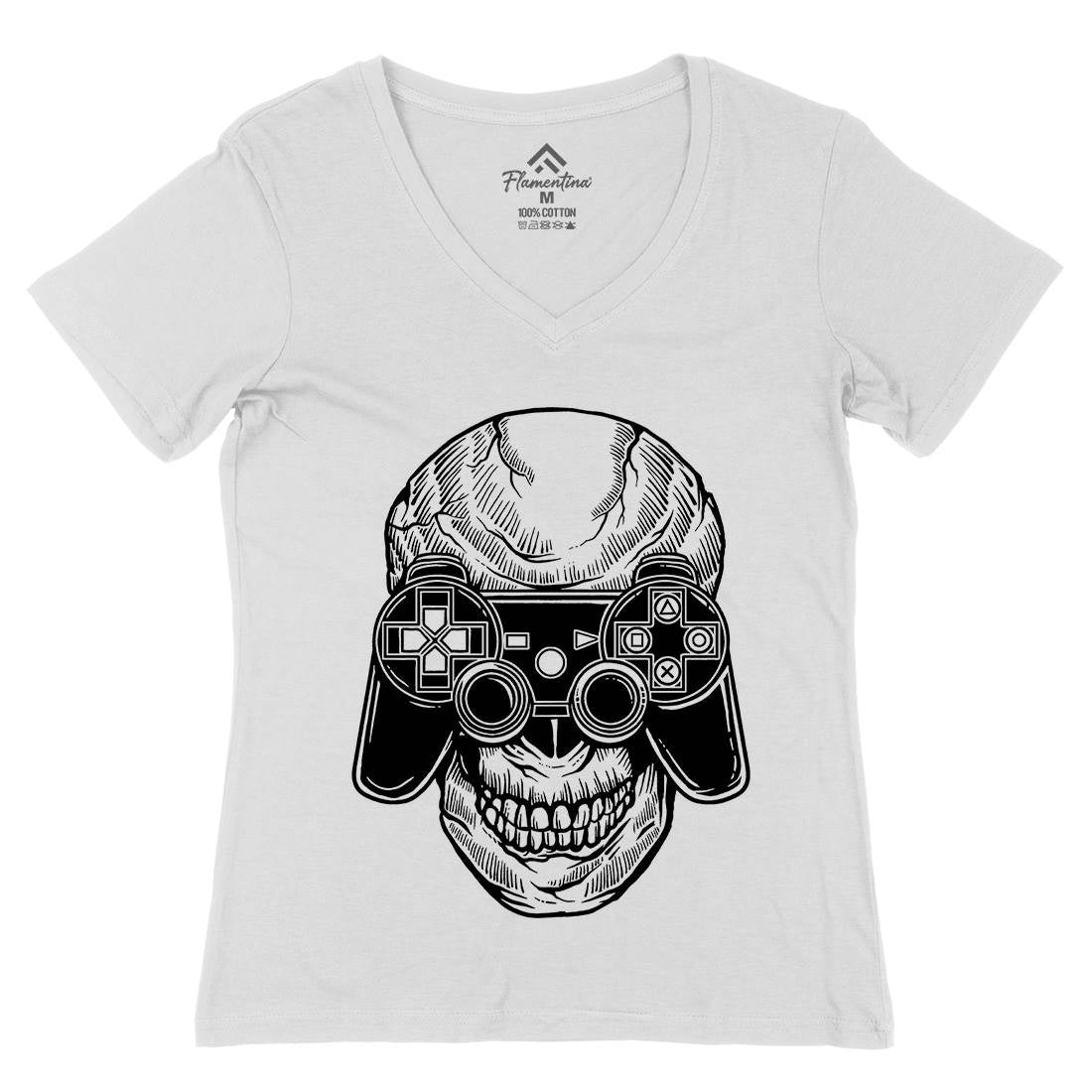 Skull Gamers Womens Organic V-Neck T-Shirt Geek A573