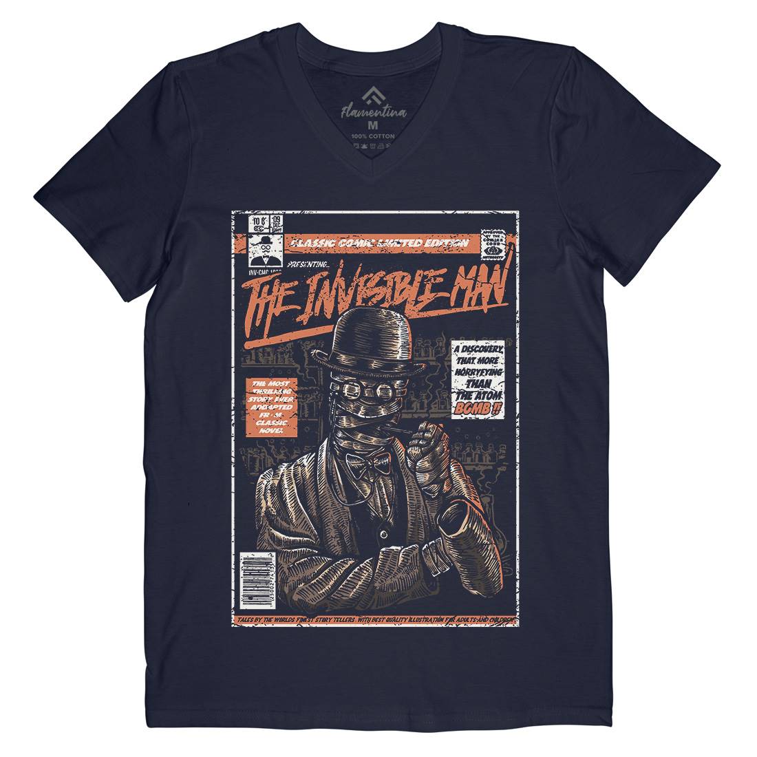 Invisible Man Mens Organic V-Neck T-Shirt Horror A581