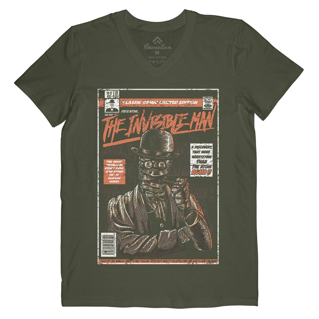 Invisible Man Mens Organic V-Neck T-Shirt Horror A581