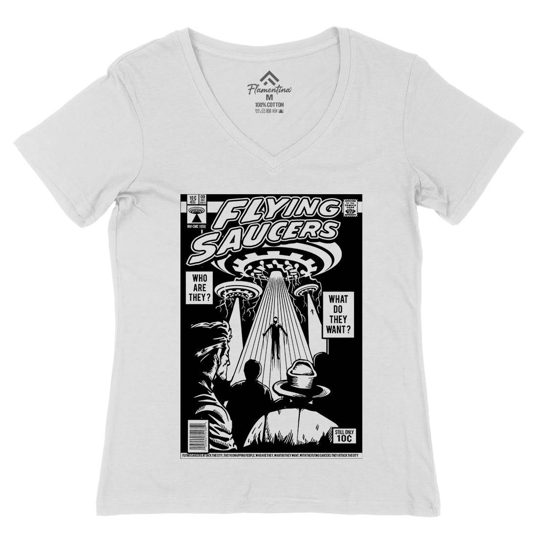 Ufo Womens Organic V-Neck T-Shirt Space A584