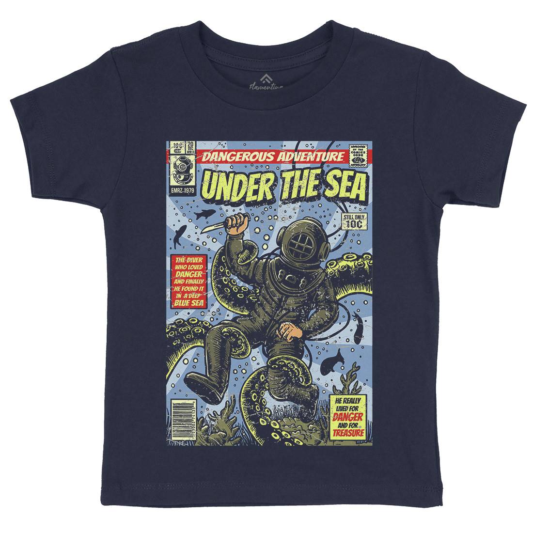 Under The Sea Kids Crew Neck T-Shirt Navy A585
