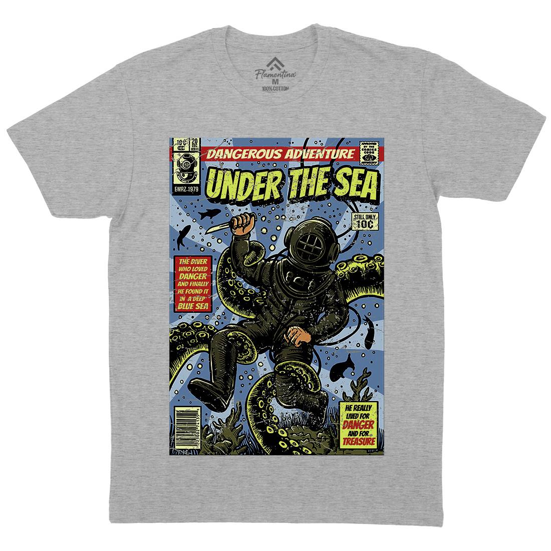 Under The Sea Mens Organic Crew Neck T-Shirt Navy A585
