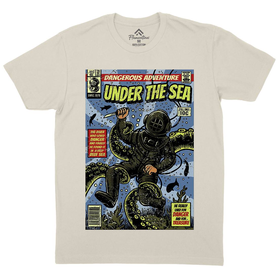 Under The Sea Mens Organic Crew Neck T-Shirt Navy A585