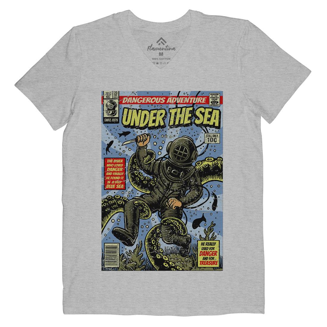 Under The Sea Mens Organic V-Neck T-Shirt Navy A585