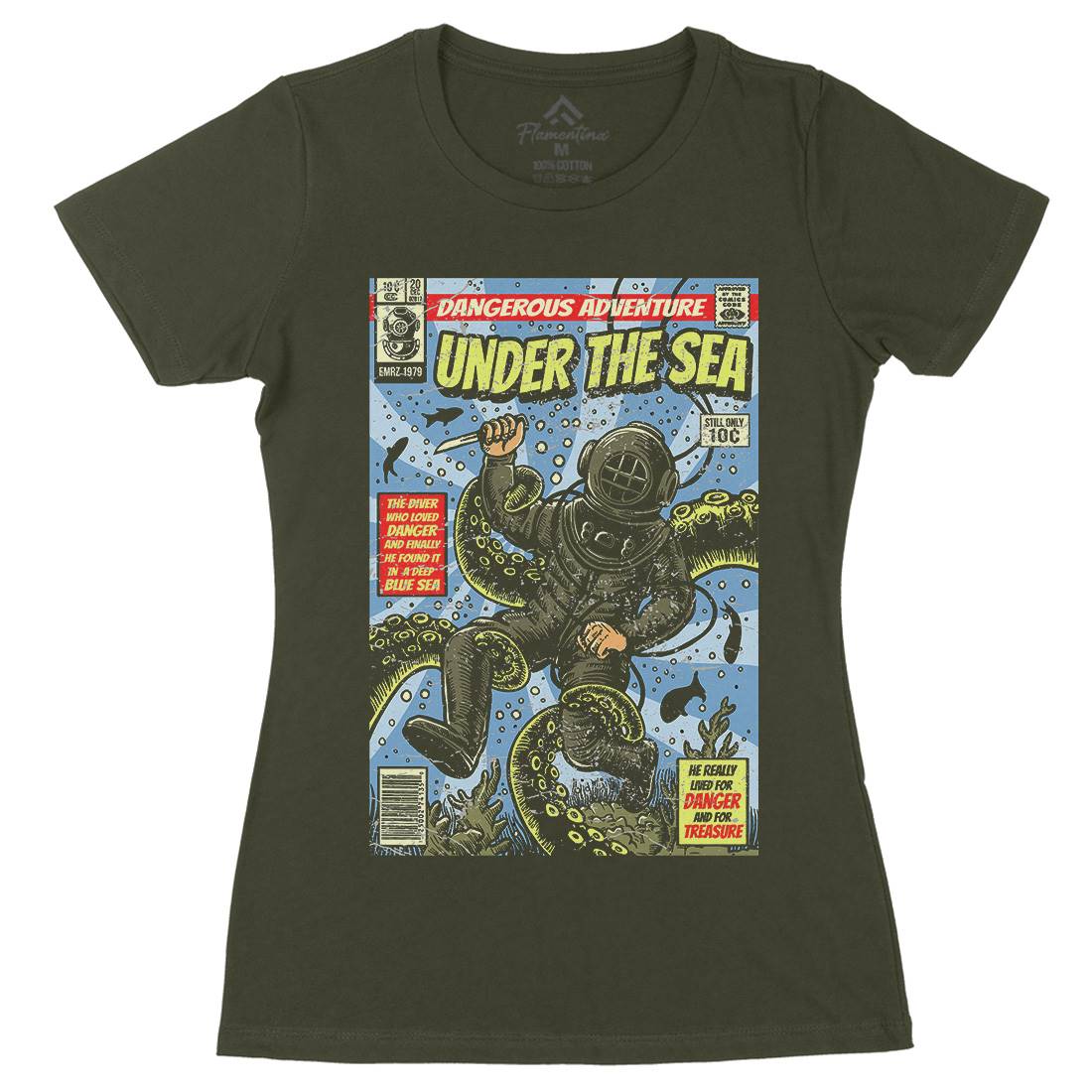 Under The Sea Womens Organic Crew Neck T-Shirt Navy A585