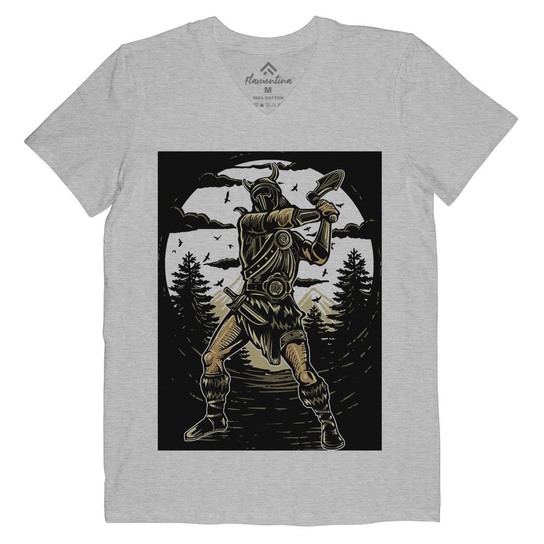 Viking Knight Mens Organic V-Neck T-Shirt Warriors A586
