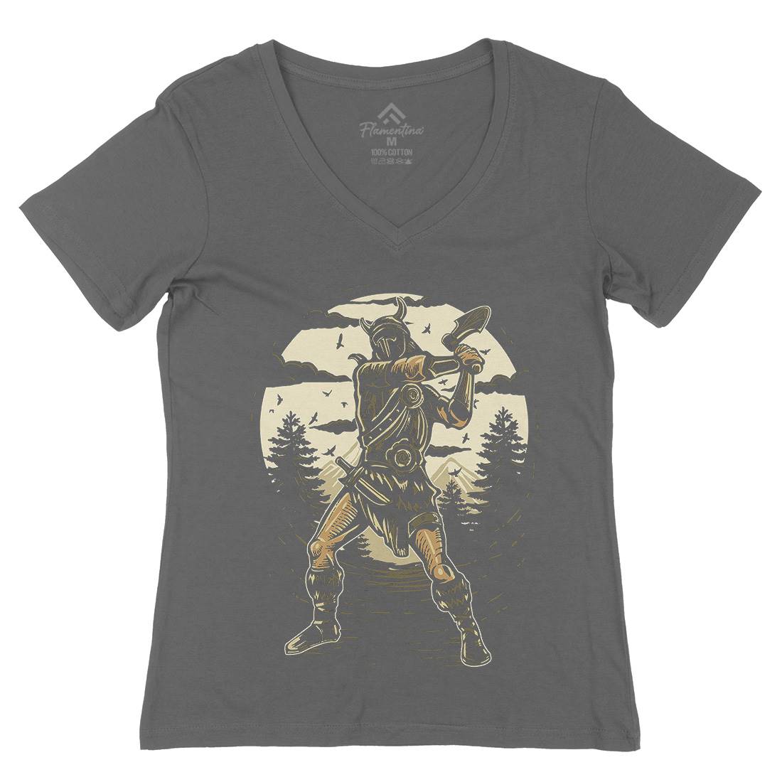 Viking Knight Womens Organic V-Neck T-Shirt Warriors A586