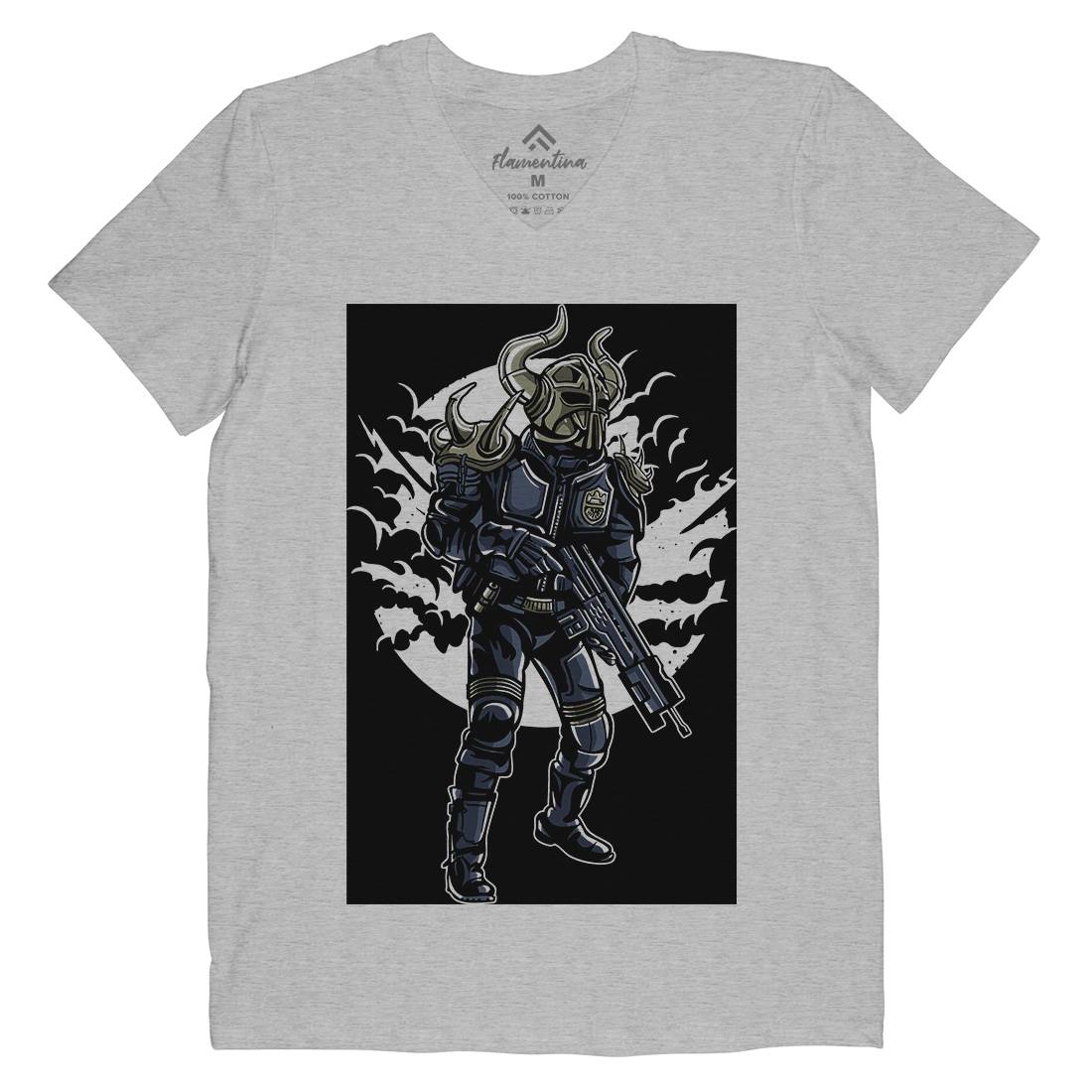 Viking Soldier Mens Organic V-Neck T-Shirt Warriors A588