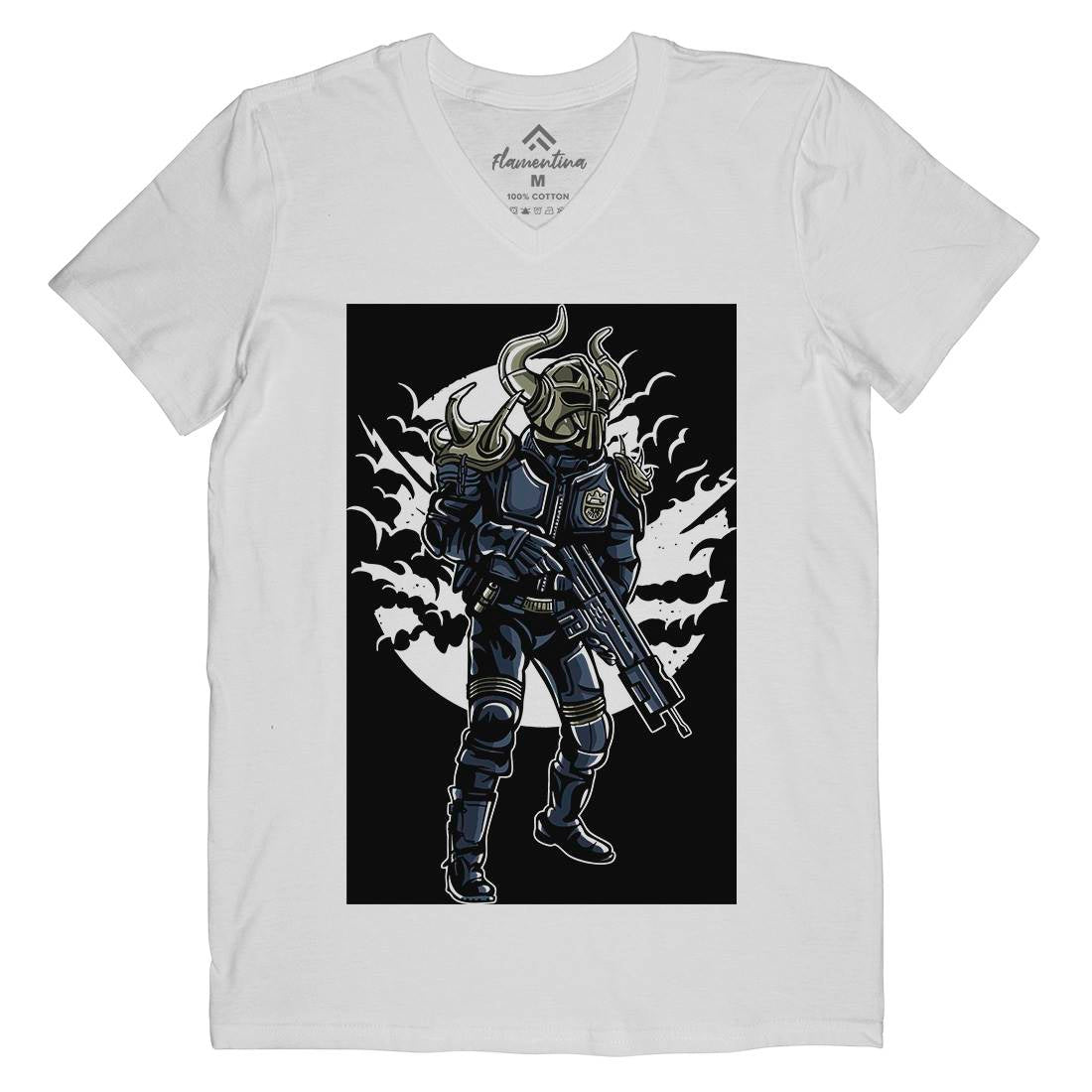 Viking Soldier Mens Organic V-Neck T-Shirt Warriors A588