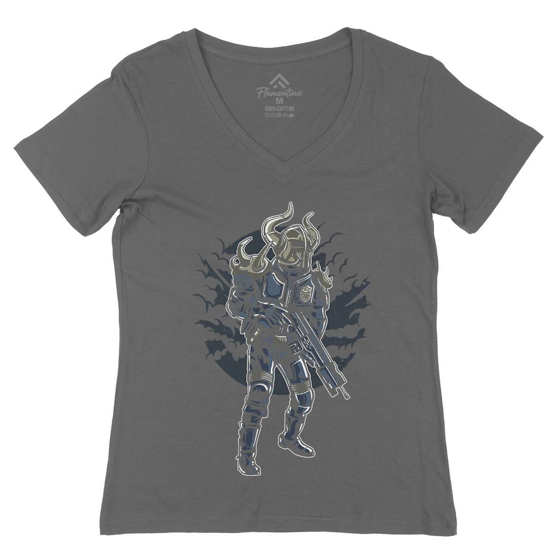 Viking Soldier Womens Organic V-Neck T-Shirt Warriors A588