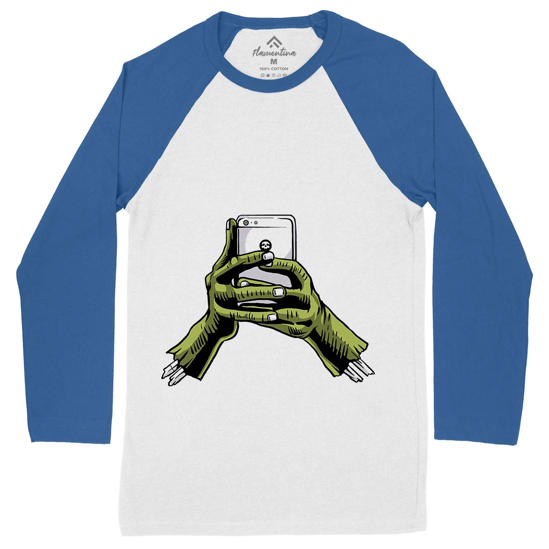 Zombie Phone Mens Long Sleeve Baseball T-Shirt Media A593