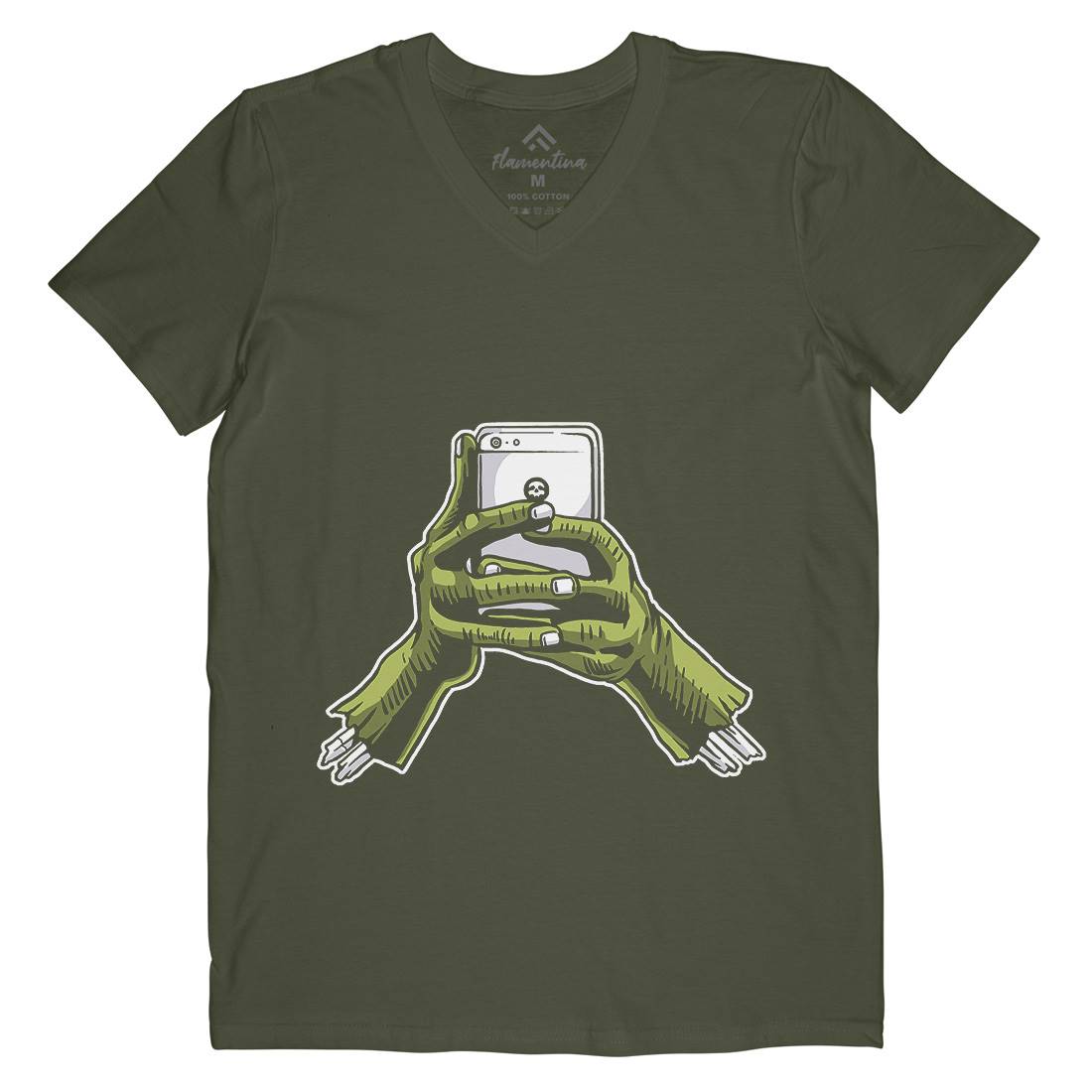Zombie Phone Mens Organic V-Neck T-Shirt Media A593