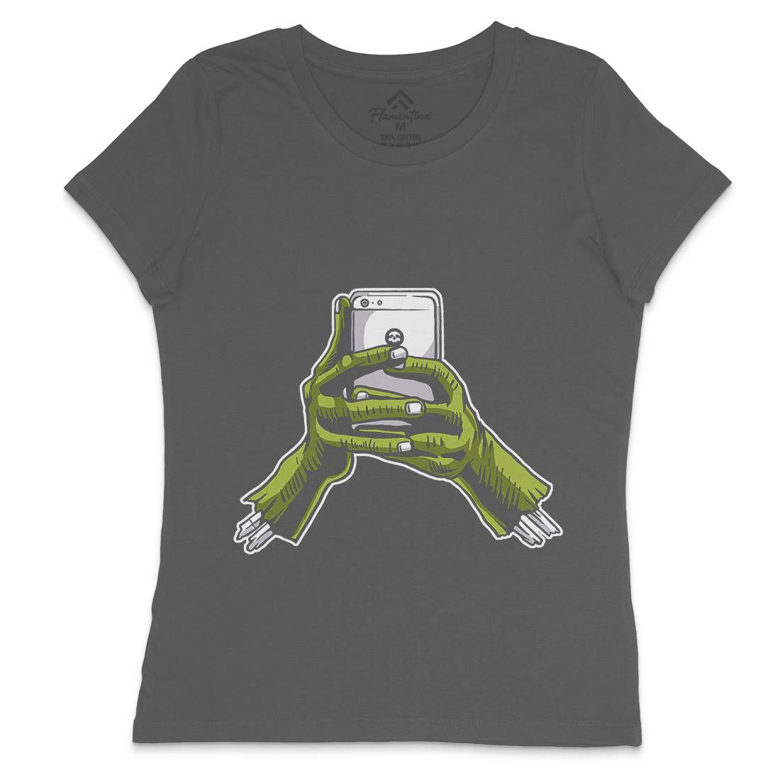 Zombie Phone Womens Crew Neck T-Shirt Media A593