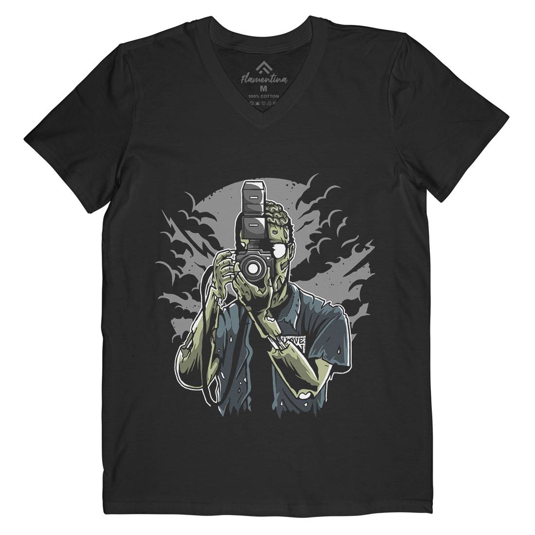 Zombie Photographer Mens Organic V-Neck T-Shirt Media A594