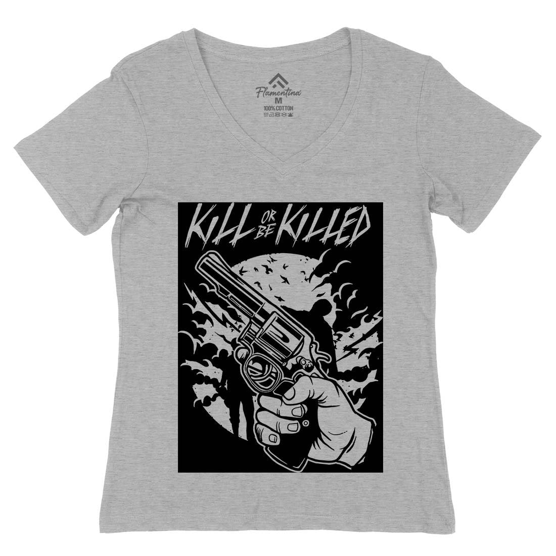 Zombie Shooter Womens Organic V-Neck T-Shirt Horror A596