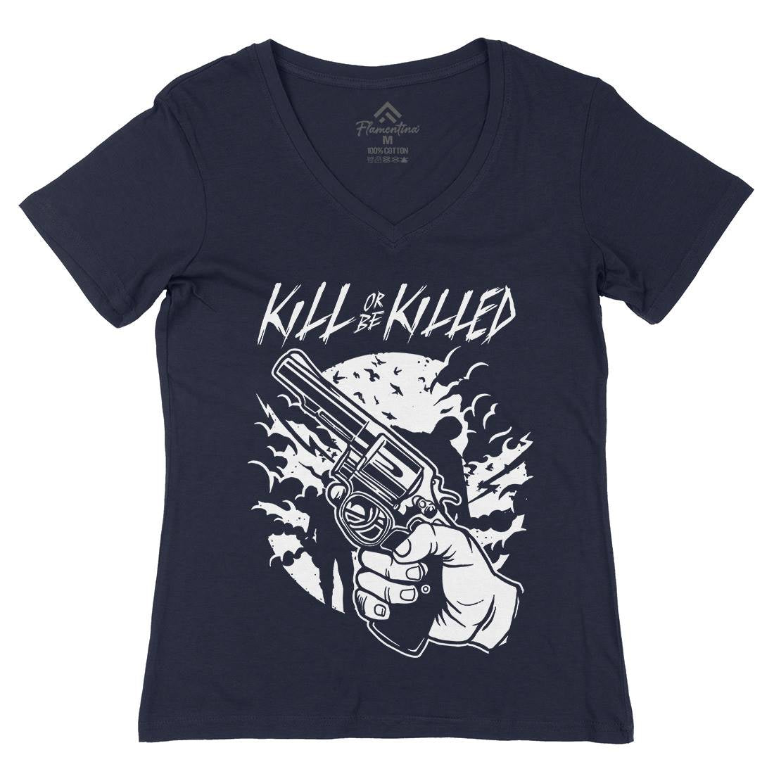 Zombie Shooter Womens Organic V-Neck T-Shirt Horror A596