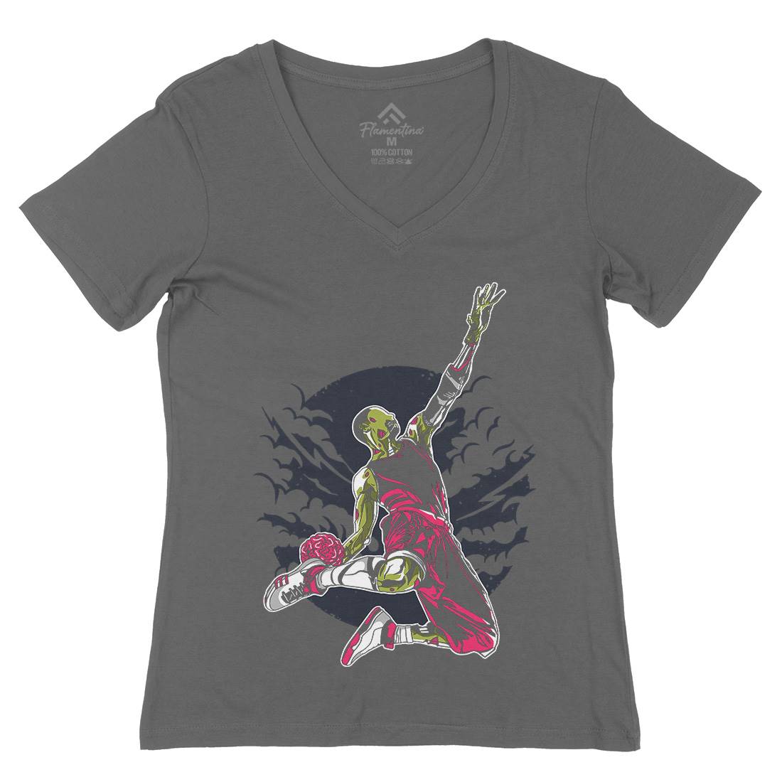 Zombie Slam Dunk Womens Organic V-Neck T-Shirt Sport A597