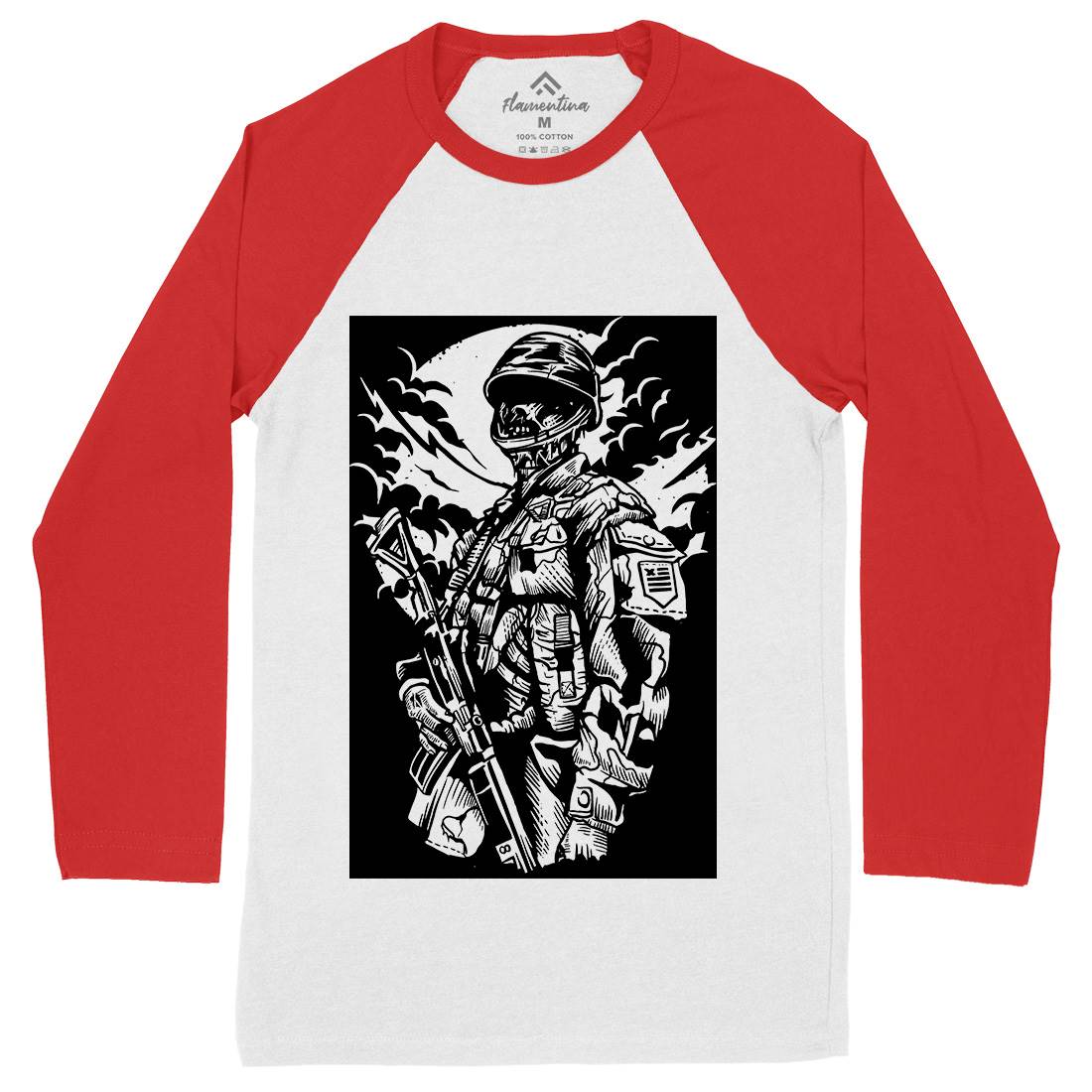 Zombie Soldier Mens Long Sleeve Baseball T-Shirt Army A599