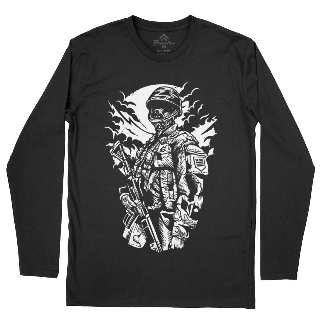 Zombie Soldier Mens Long Sleeve T-Shirt Army A599