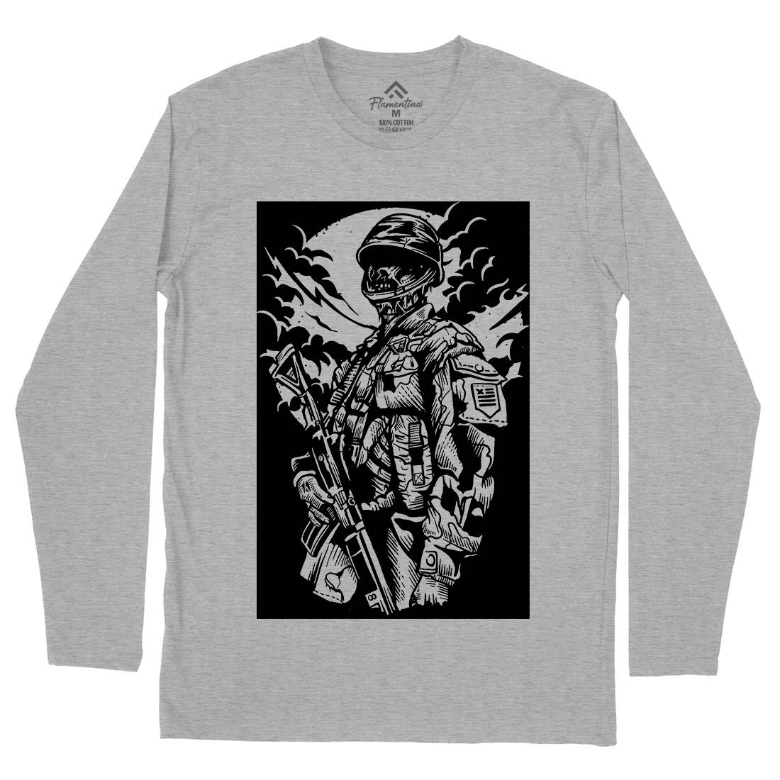 Zombie Soldier Mens Long Sleeve T-Shirt Army A599