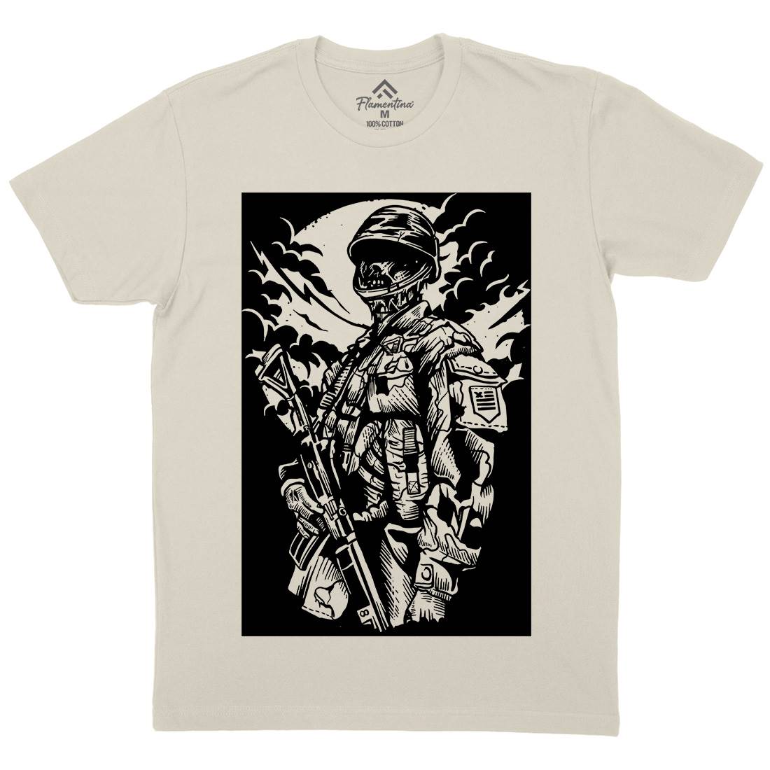 Zombie Soldier Mens Organic Crew Neck T-Shirt Army A599