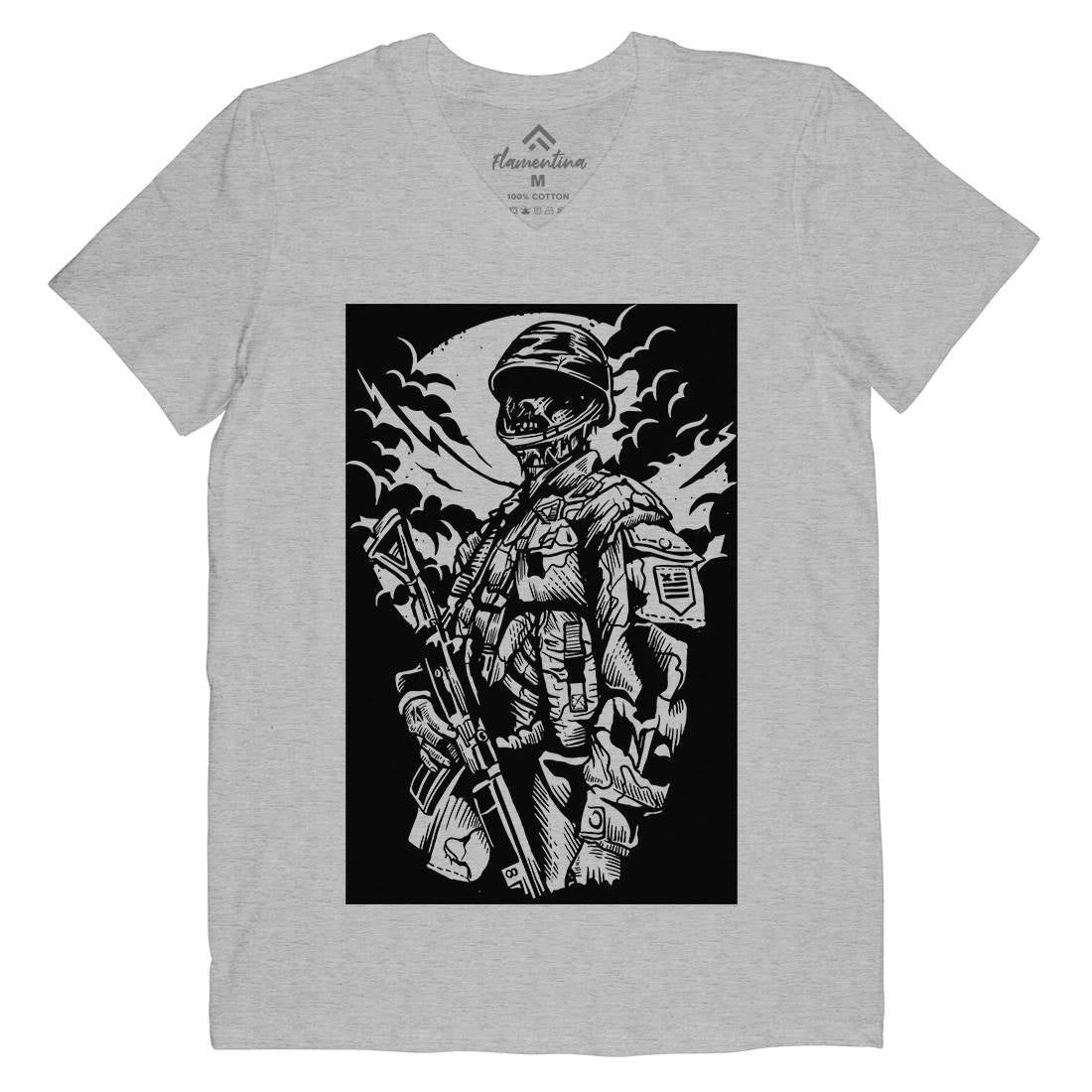 Zombie Soldier Mens Organic V-Neck T-Shirt Army A599