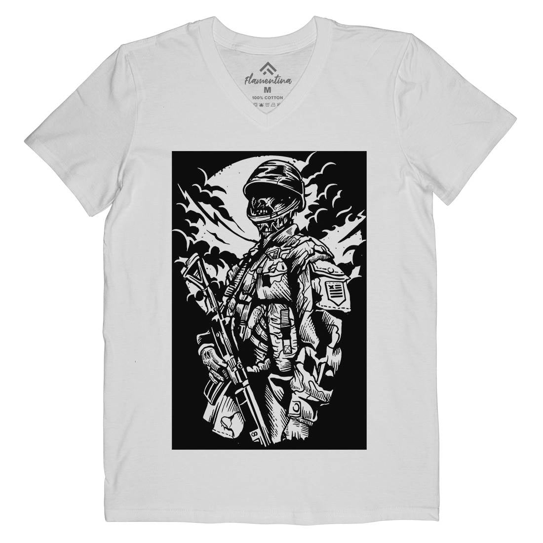 Zombie Soldier Mens Organic V-Neck T-Shirt Army A599