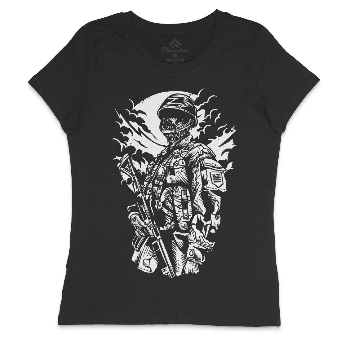 Zombie Soldier Womens Crew Neck T-Shirt Army A599