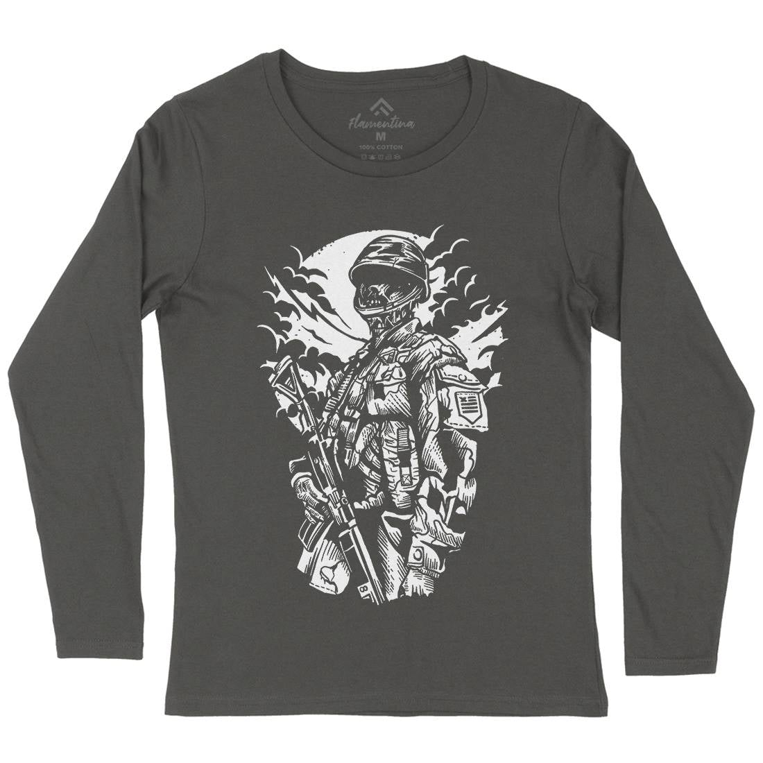 Zombie Soldier Womens Long Sleeve T-Shirt Army A599