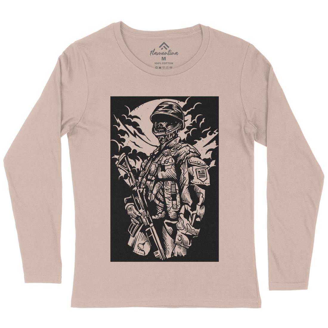 Zombie Soldier Womens Long Sleeve T-Shirt Army A599