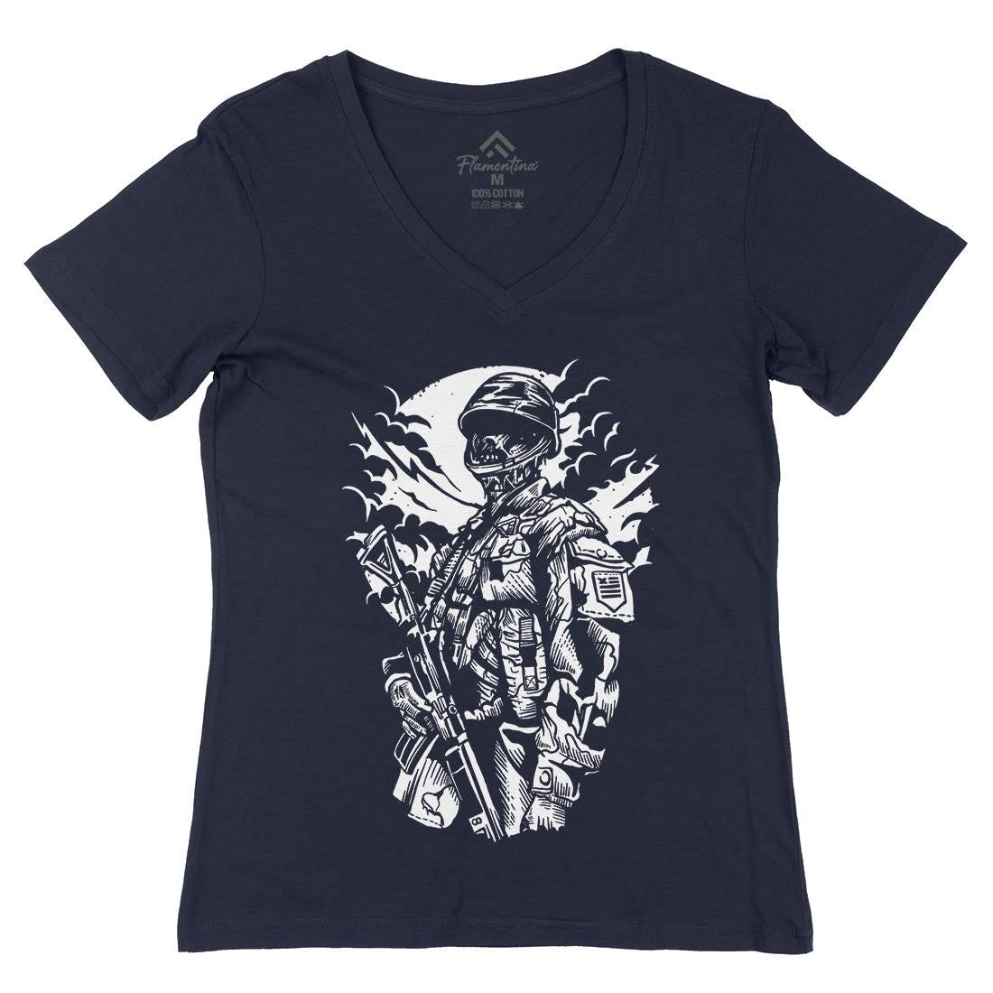 Zombie Soldier Womens Organic V-Neck T-Shirt Army A599