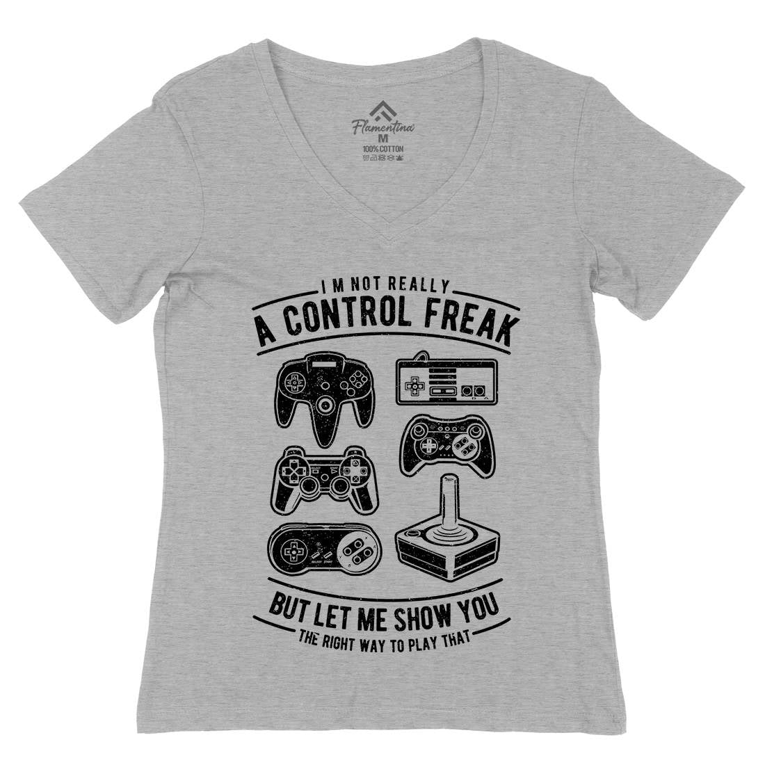A Control Freak Womens Organic V-Neck T-Shirt Geek A601