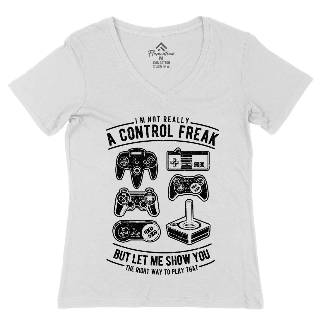 A Control Freak Womens Organic V-Neck T-Shirt Geek A601
