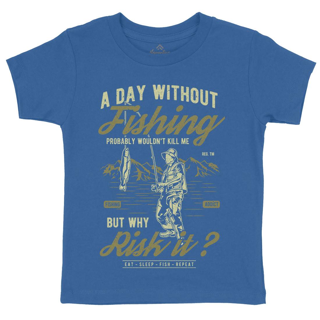 A Day Without Kids Organic Crew Neck T-Shirt Fishing A602